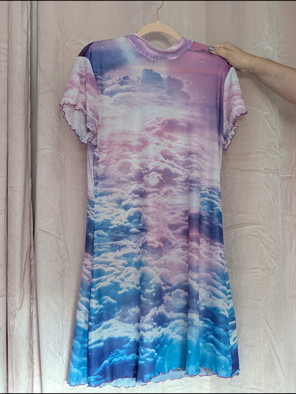 Cloudscape Mesh Mock Neck Dress in Pink, Purple & Blue